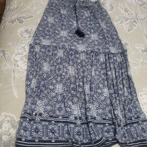 Max Studio Blue Print Rayon Jersey Pull-on Tiered Maxi Skirt Size Small EUC